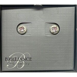 Brilliance Fine Jewelry Gold Over 925 SS Pink & Clear CZ Halo Stud Earrings